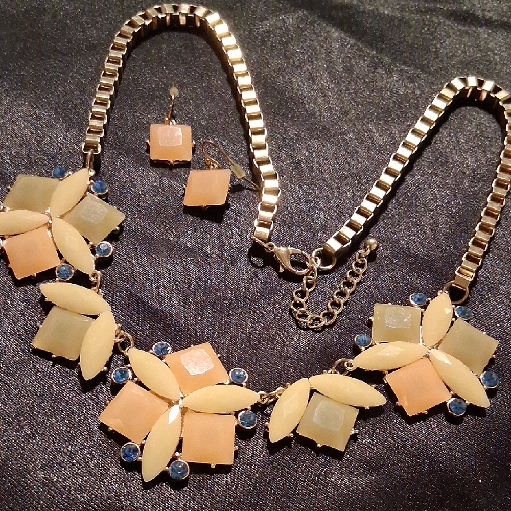 J. Crew Gold and Cream Floral Necklace